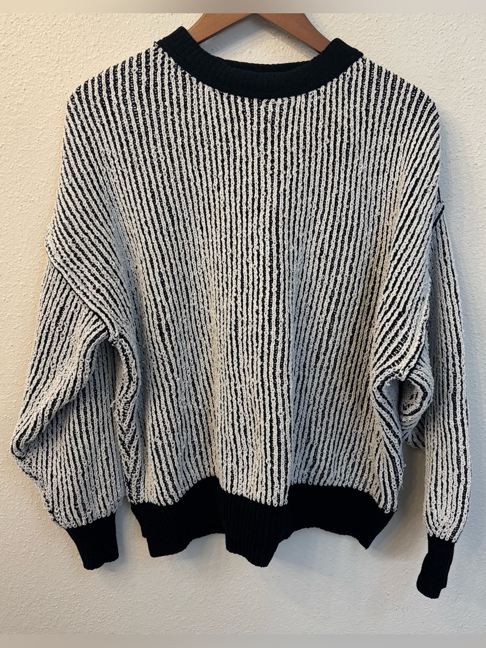 Women’s Oversized Striped Black and White Crewneck Sweater